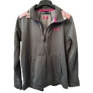 Womens Under Armour 1/2 Zip Realtree Breast Cancer Awareness Pink Gray Camo Sz M